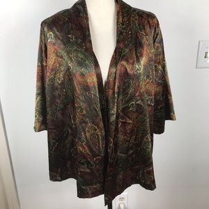 WOMEN FALL COLOR PAISLEY SILK LIKE OPEN KIMONO